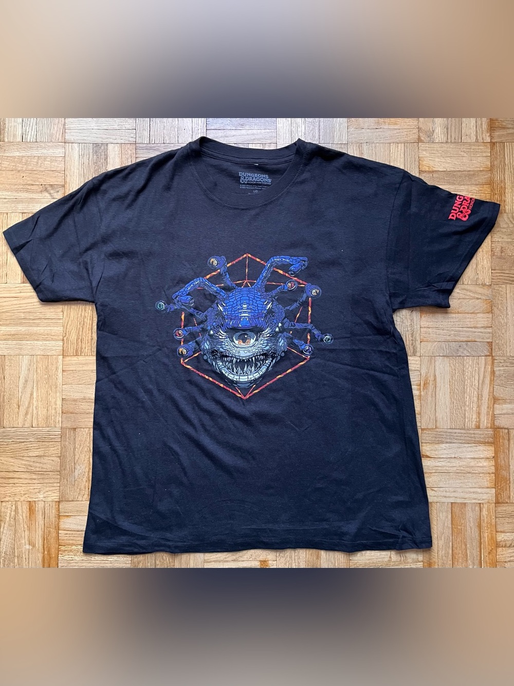 Black T-Shirt with Blue Beholder Dungeons & Dragons Graphic